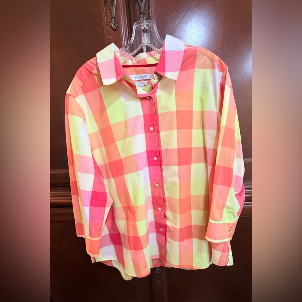 Foxcroft Wrinkle-Free Plaid Button
Down Blouse Sz 18W Bright Pink Orange
Yellow - Picture 4 of 10